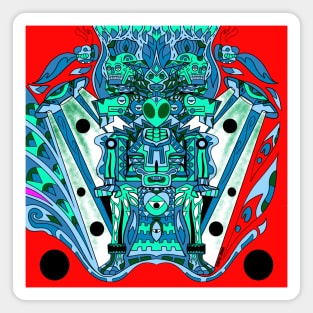 alien warfare in mayan spaceship ecopop pattern mandala Magnet